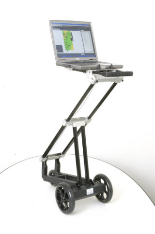 In the Wireless Recon System, The SiteSense software on a laptop is connected to the location-tracking SiteScout&trade; cart.