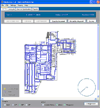 The path traveled by the cart is traced on the floor plan of a building, in the survey window of the SiteSense&trade; software.